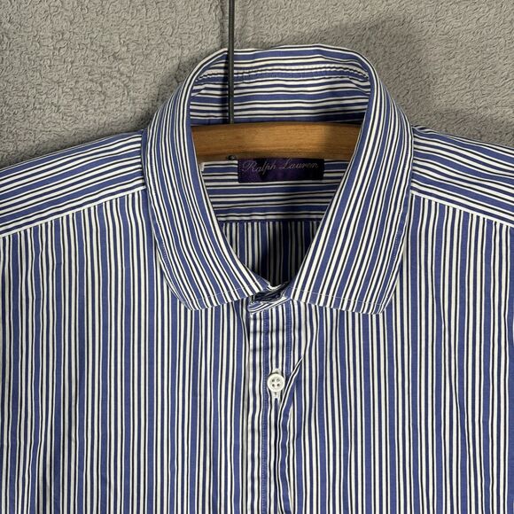 Ralph Lauren Purple Label Dress Shirt Men’s Size 17 Blue White Stripes Italy - Picture 6 of 16